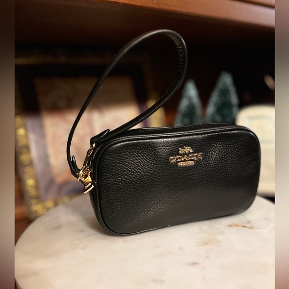 Coach Jamie Wristlet/clutch In Gold/Black Refined pebble leather NWOT - Picture 5 of 14